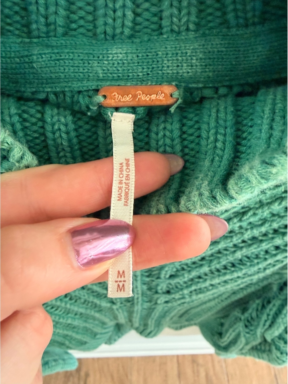 Free People Green Cable Knit Turtleneck Sweater Medium - Picture 2 of 3